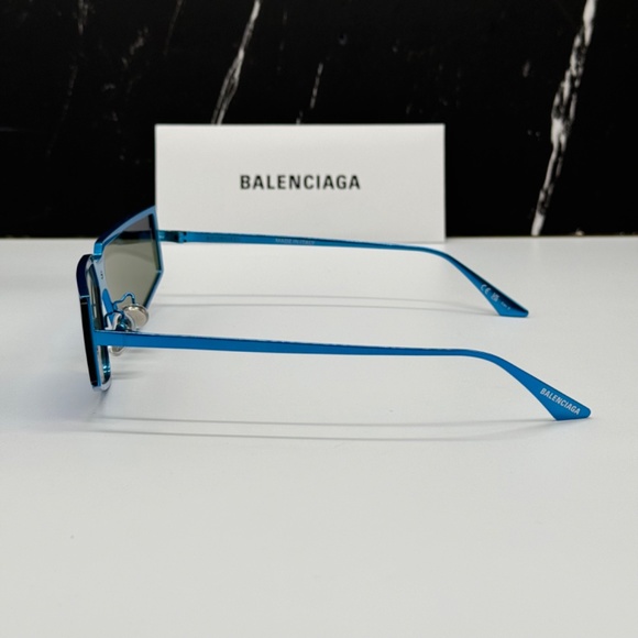 NEW BB0192S 003 BALENCIAGA BLUE GEOMETRIC WOMEN BALENCIAGA SUNGLASSES - Picture 6 of 11